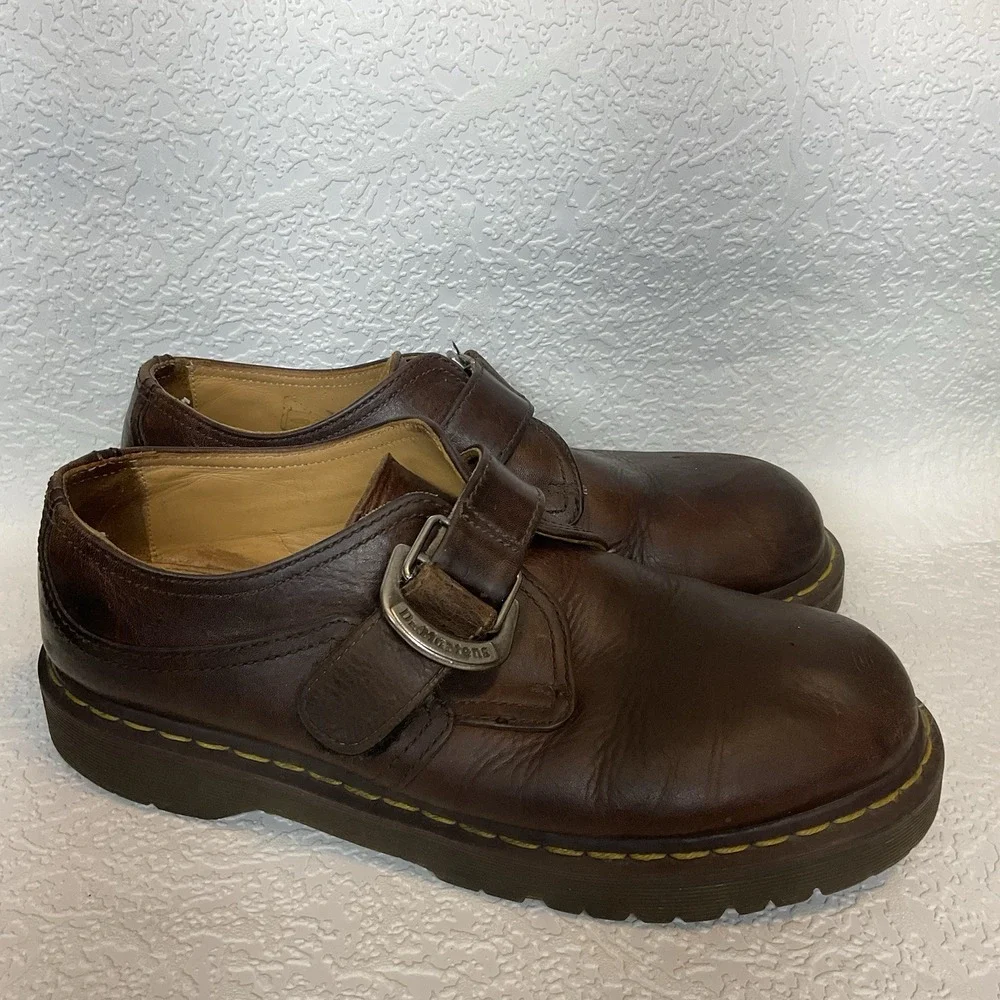 Vintage Dr Martens 8314 Brown Leather Monk Strap Chunky Shoes UK 10/ US Men's 11